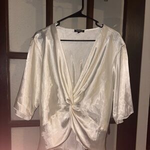 Express Ivory Satin Twist-Front Top